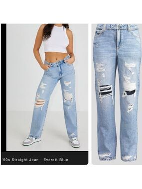 NWT Garage Women’s 90’s Straight Distressed Jeans Everett Blue Size 09 / 29 NEW